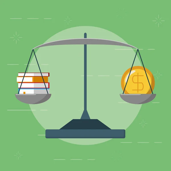 Balance con dinero y libros — Vector de stock