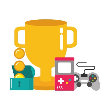 Kupa göğüs paralar konsol kontrol video oyun vektör çizim