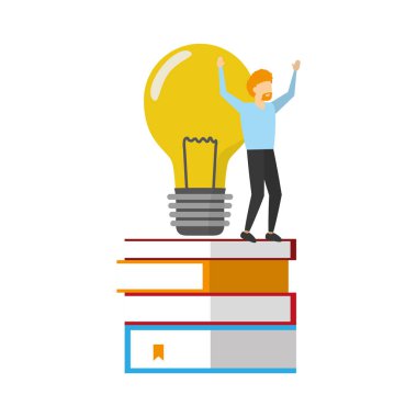 işadamı kitap yığını ve ampul