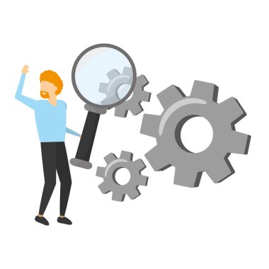 Büyüteç ve dişli ile işadamı