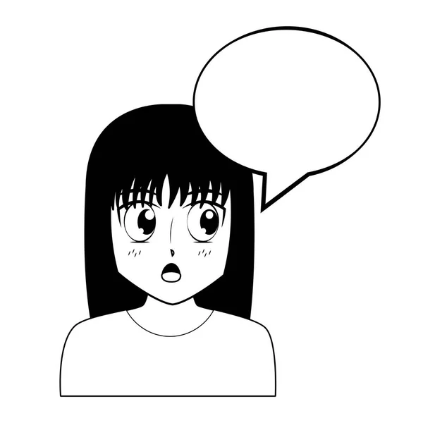 Anime meisje praten tekstballon — Stockvector