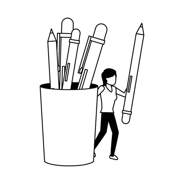 Geschäftsfrau mit Bleistift und Zubehör — Stockvektor