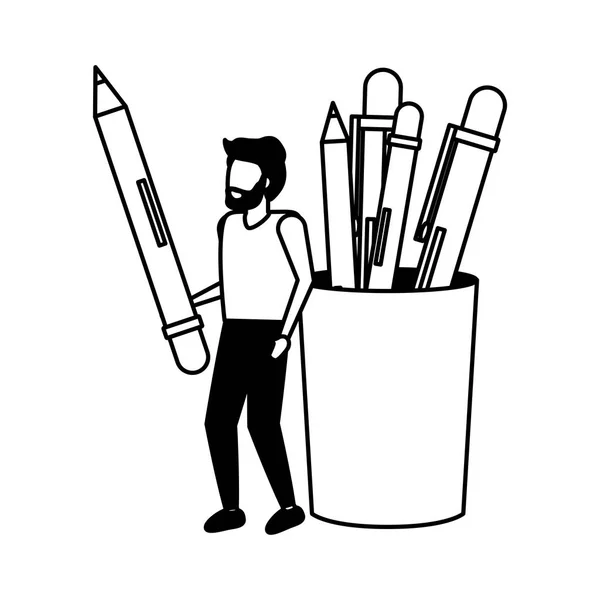Hombre con lápiz y estuche lleno — Archivo Imágenes Vectoriales