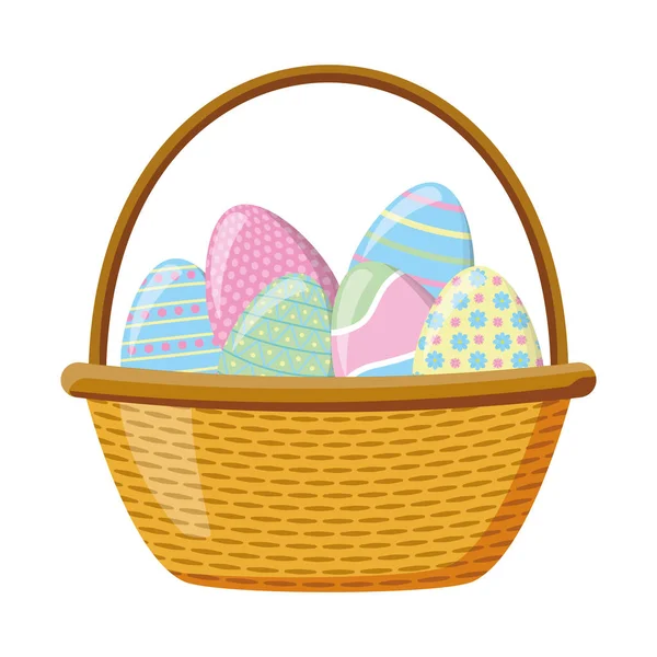 Cesta de mimbre feliz Pascua — Vector de stock