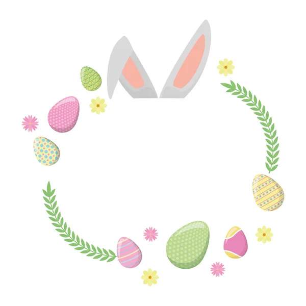 Felici orecchie pasquali fiori uova — Vettoriale Stock