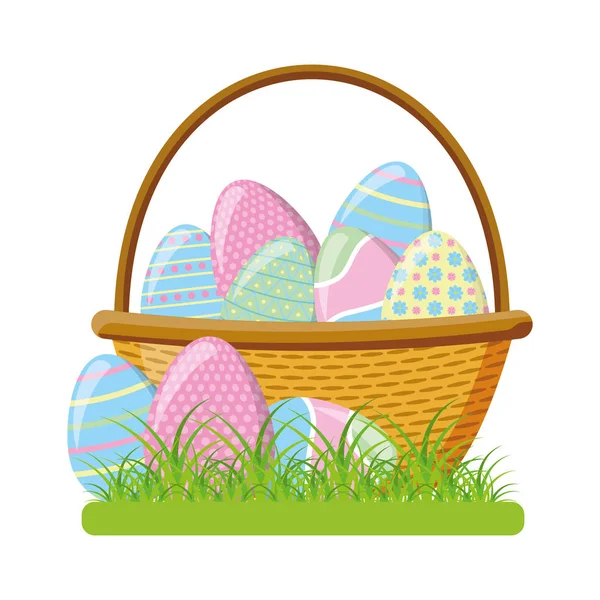 Proutěný koš happy velikonoční vajíčka — Stockový vektor