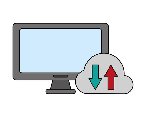 Monitor de computadora almacenamiento en la nube — Archivo Imágenes Vectoriales