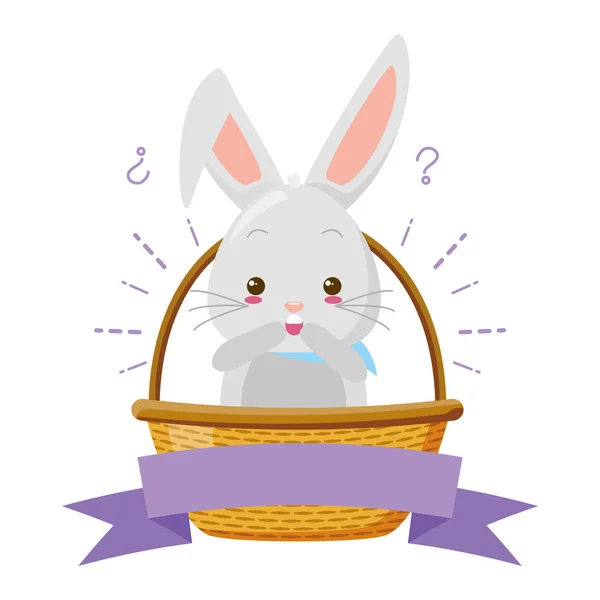 Cute surprise rabbit in the basket — Stock Vector