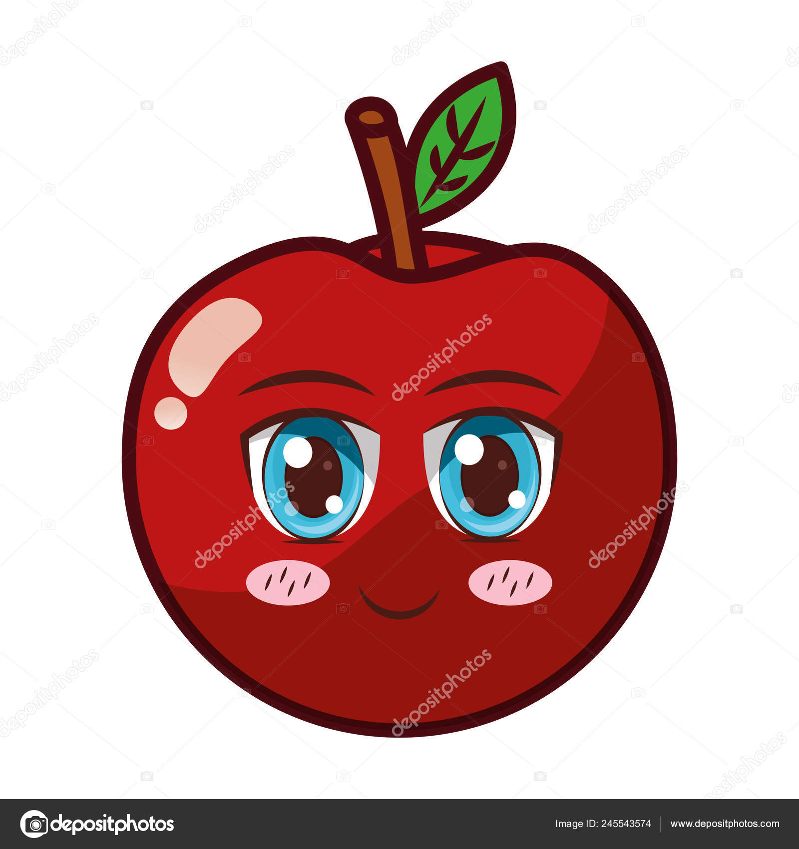 귀여운 애플 만화 캐릭터 스톡 벡터 - ©yupiramos 245543574