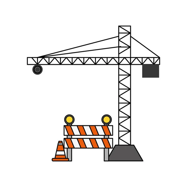 Grúa de construcción y barrera — Vector de stock