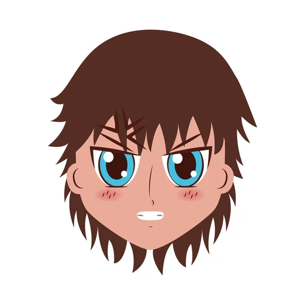 Ansikte pojke anime uttryck ansiktsbehandling — Stock vektor