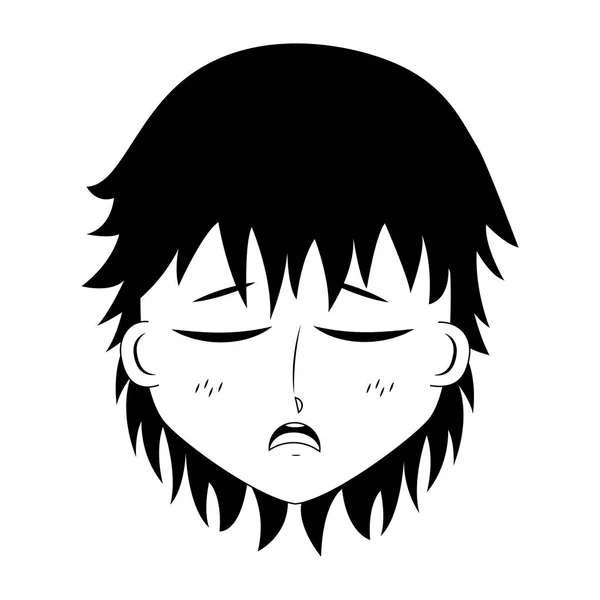 Gezicht jongen anime expressie facial — Stockvector