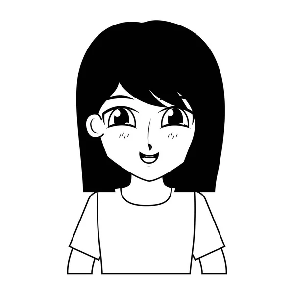 Menina Anime Manga Expressão Facial Vetor Ilustração Preto Branco —  Vetores de Stock