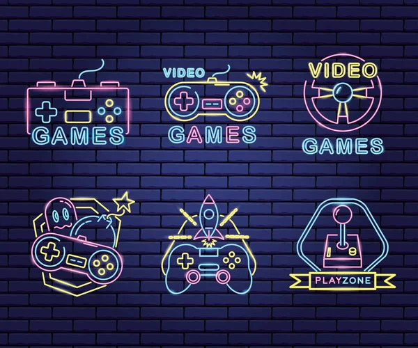 Neón videojuego — Vector de stock