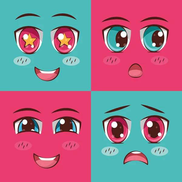 Face anime emoticon set — Stock Vector