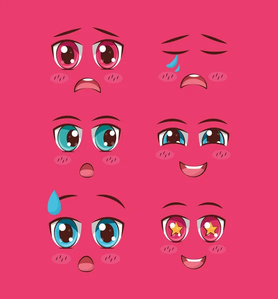 Set of faces anime — Stock Vector
