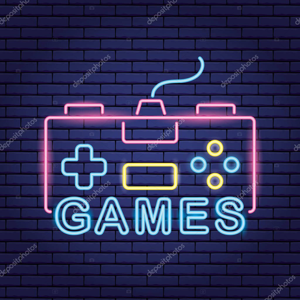 Video game neon control play vector illustration