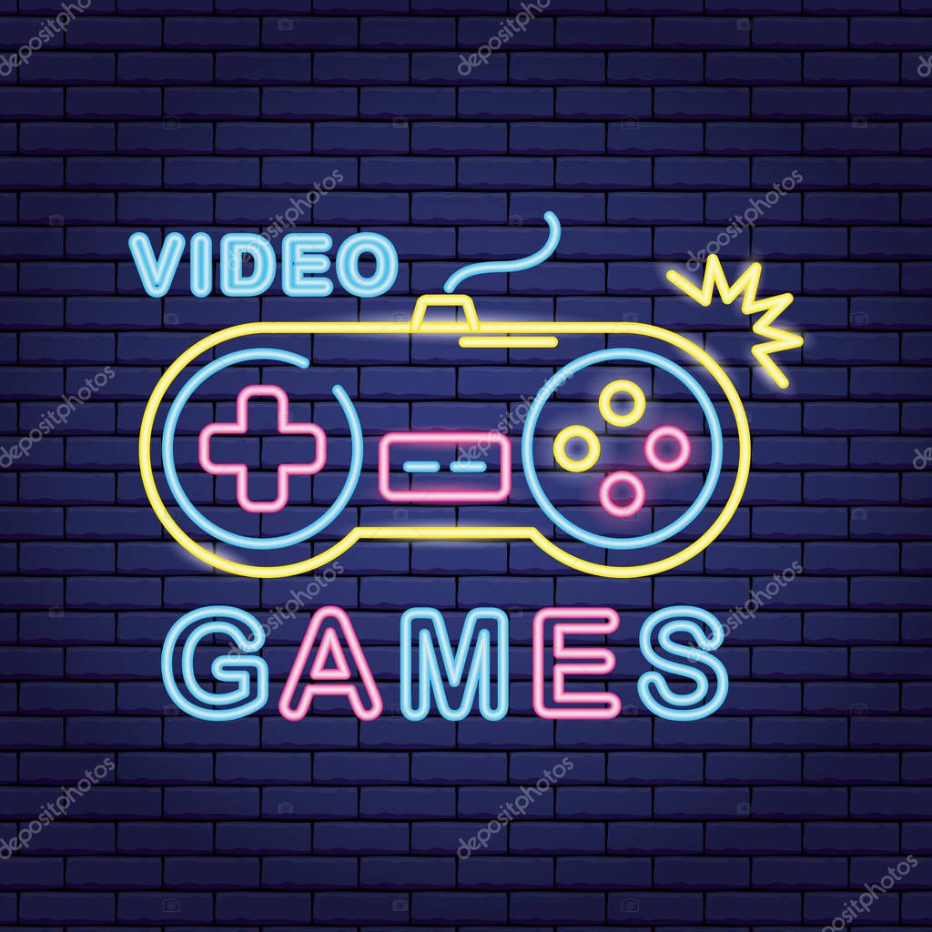 Control video game neon background vector illustration