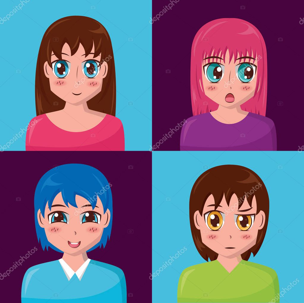 Anime Girls Manga Expression Faces Vector Illustration Premium Vector In Adobe Illustrator Ai Ai Format Encapsulated Postscript Eps Eps Format