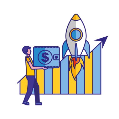 m-cüzdan istatistikleri grafik roket başarı vektör çizim tutan adam