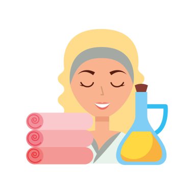 Cilt Bakımı spa vektör çizim kadın masaj yağı ve havlu