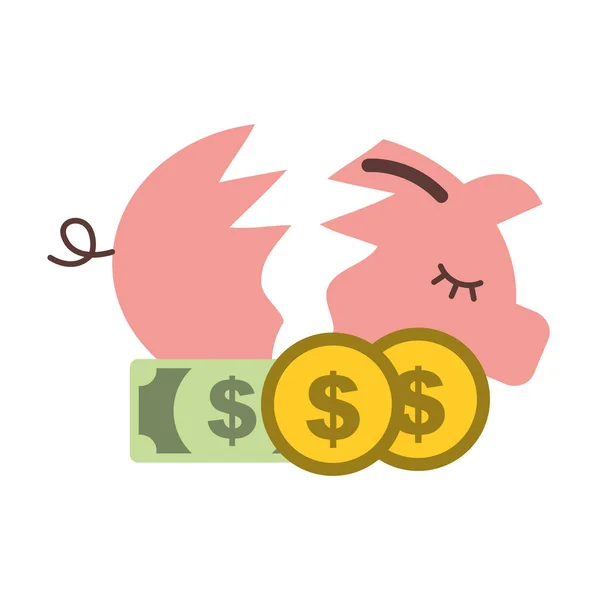 Kaputte Sparschweine Banknoten Geldkrise — Stockvektor
