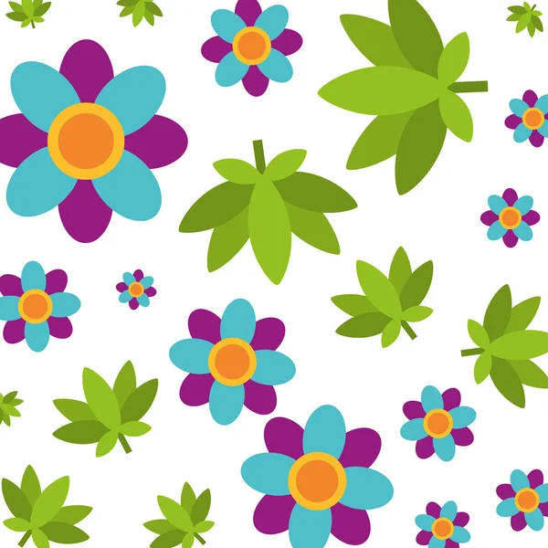 Flores cannabis hojas hippie patrón retro — Vector de stock