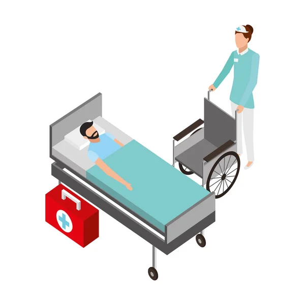 医療ベッド車椅子患者と看護師します。 — ストックベクタ