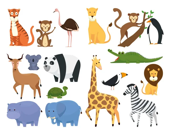 Állítsa be a vadon élő állatok a zoo safari tartalék — Stock Vector