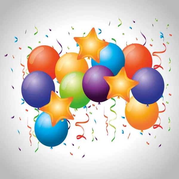 Party celebration with balloons and confetti decoration — Stock Vector