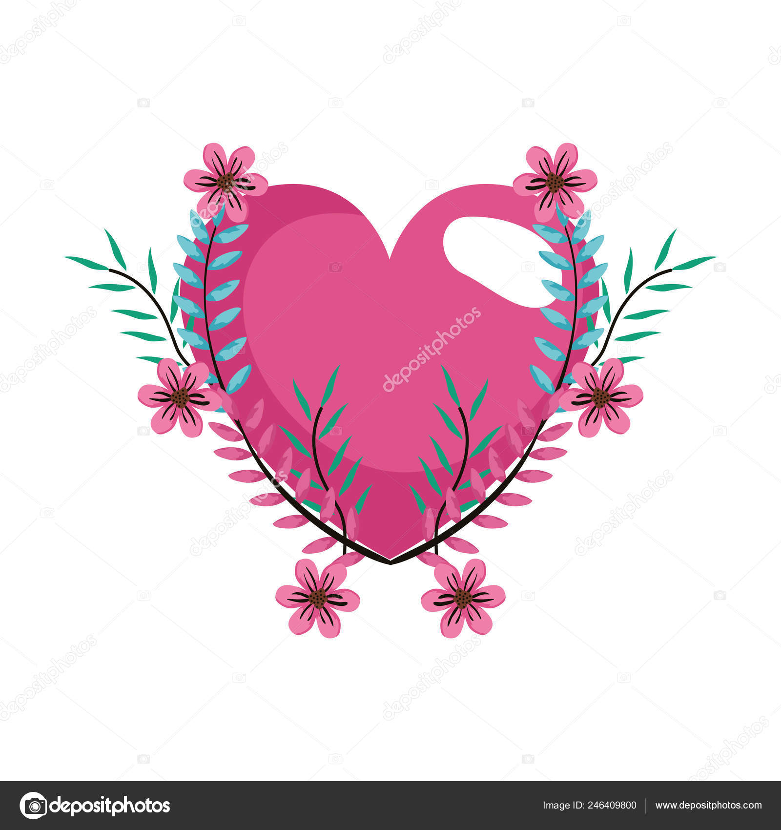 Image vectorielle Coeur amour avec couronne fleurs valentines carte par  ©yupiramos - 246409800, image size:1600x1700