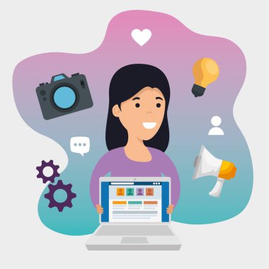 dizüstü bilgisayar teknoloji ve sosyal mesaj ile kız