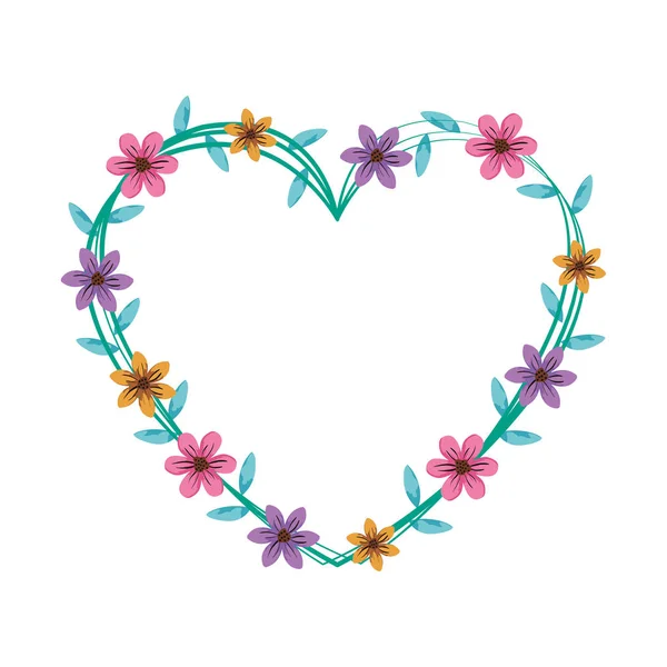 Amor de coração com cartão de namorados borda floral — Vetor de Stock