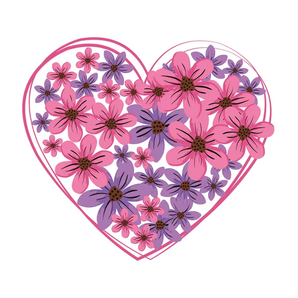 Amor del corazón con tarjeta de San Valentín patrón floral — Vector de stock