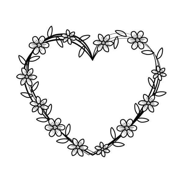 Amor del corazón con tarjeta de San Valentín borde floral — Vector de stock