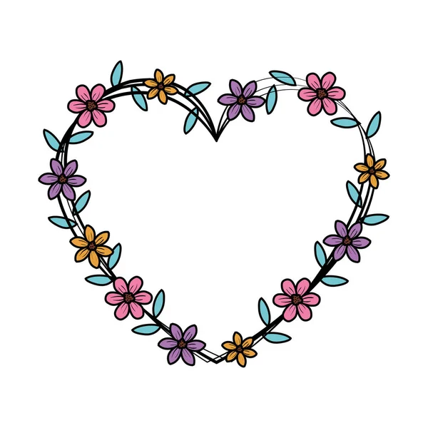 心脏爱与花卉边境情人节卡 — 图库矢量图片