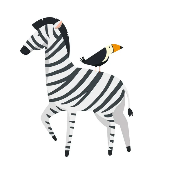 Zebra africana com personagens selvagens tucano — Vetor de Stock