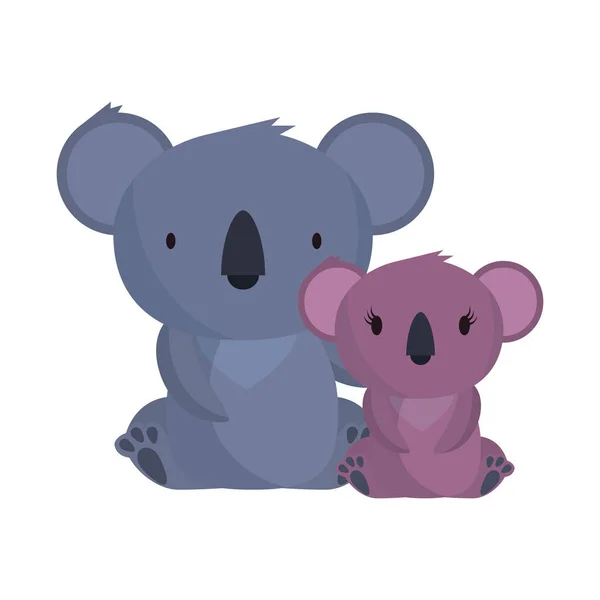 Kleine Familie Koalas wilde Charaktere — Stockvektor