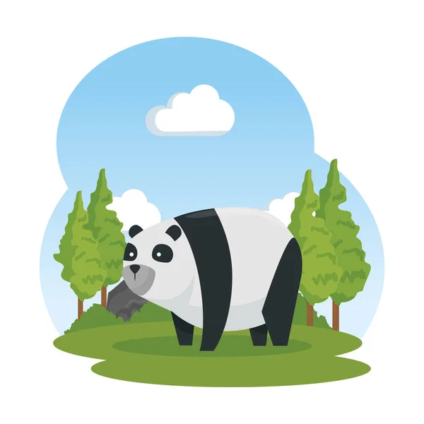 風景の中のかわいいクマ パンダ — ストックベクタ