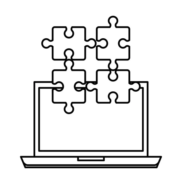Puzzle parçaları ile dizüstü bilgisayar — Stok Vektör