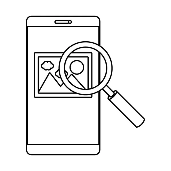 Büyüteç ve resim dosyası ile Smartphone — Stok Vektör