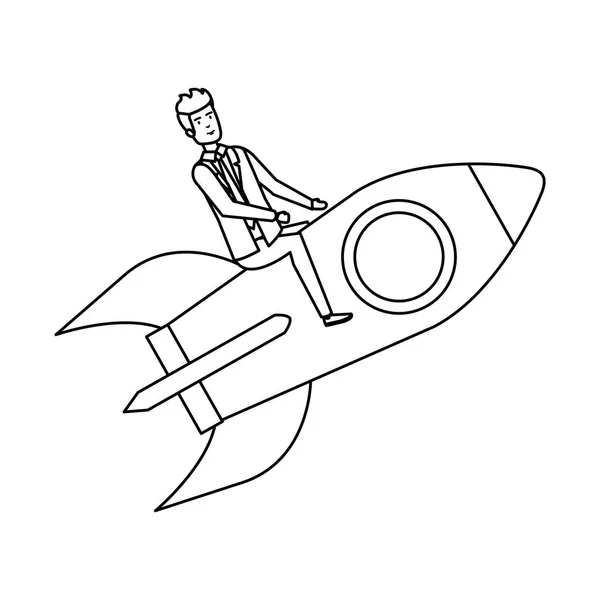 Elegant businessman flying in rocket — Stock Vector