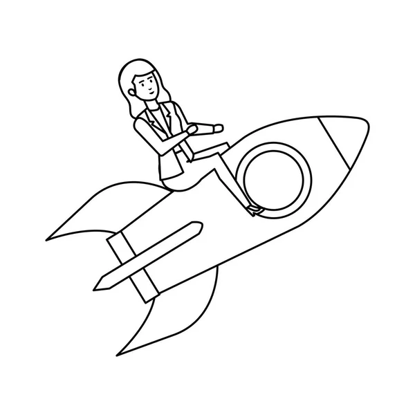 Élégante femme d'affaires volant en fusée — Image vectorielle