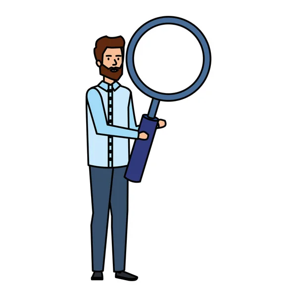 Elegant businessman lifting magnifying glass — Stock Vector