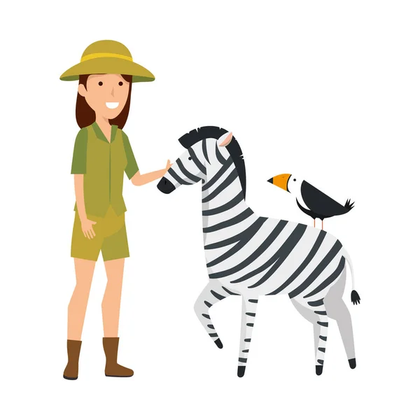 Lavoratrice di zoo con zebra — Vettoriale Stock