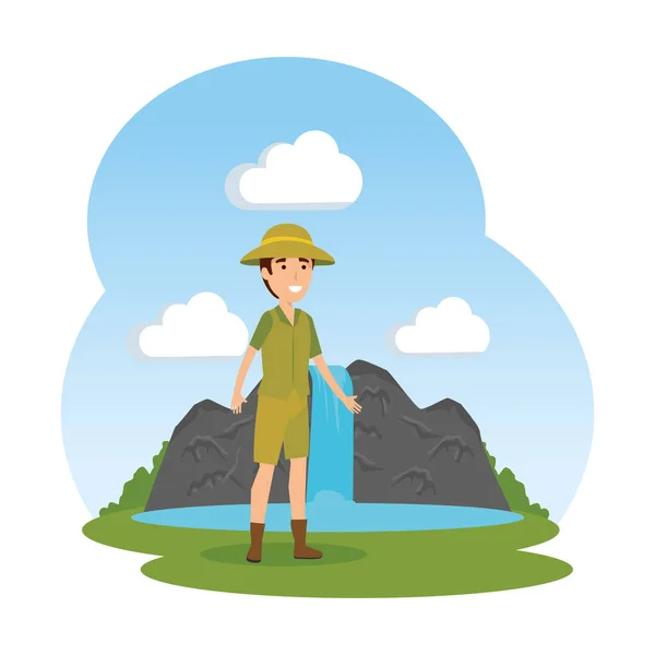 Man worker of zoo in the landscape — Stock Vector