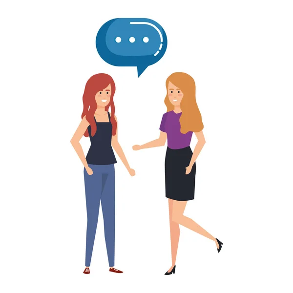 Paar meisjes praten met tekstballon — Stockvector