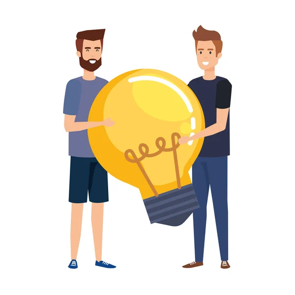 Jonge ondernemers opheffing van lamp — Stockvector