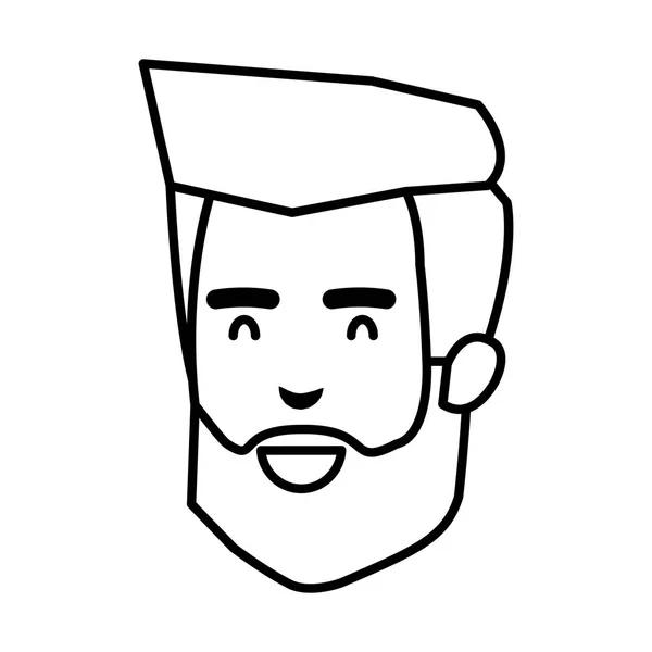 Cabeza de hombre joven y casual con barba — Vector de stock