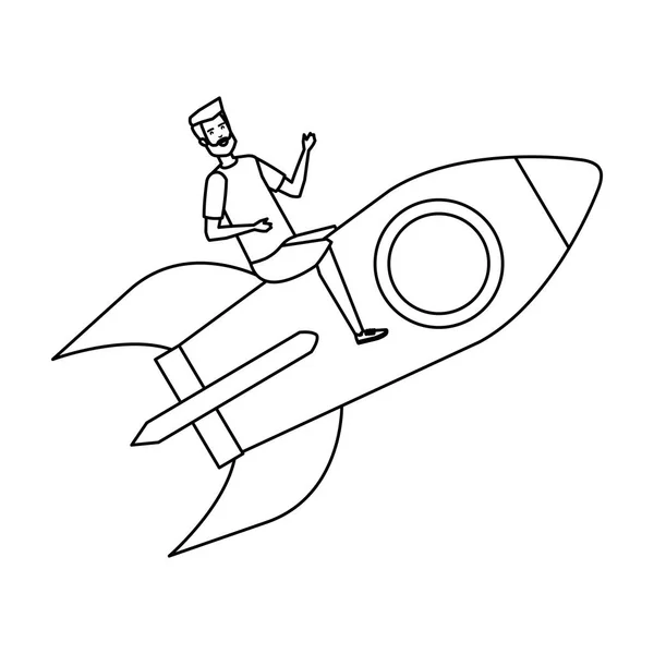 Случайный бизнесмен, летающий на ракете — стоковый вектор